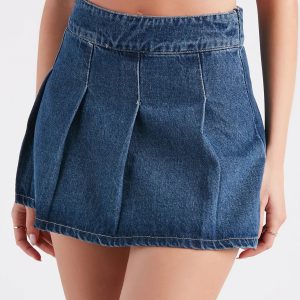 Like A Dream Pleated Skater Denim Skirt