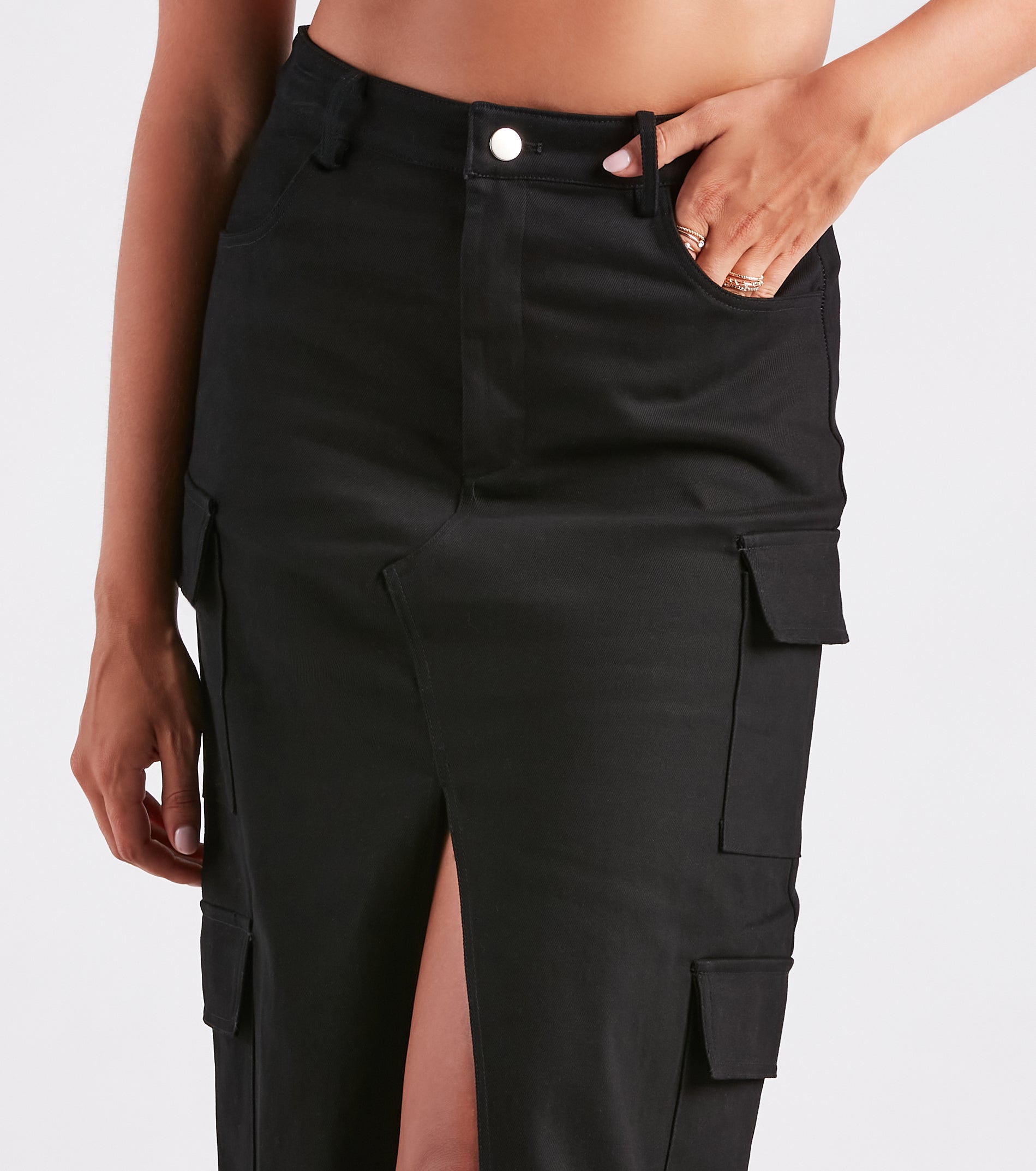 Stand In Command Cargo Denim Midi Skirt - Image 8