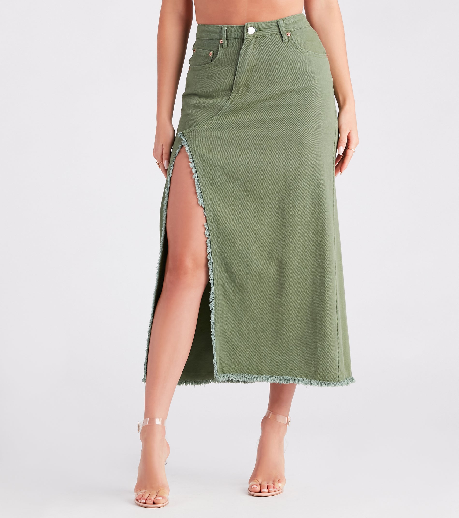 Babe In Denim High Slit Midi Skirt - Image 9