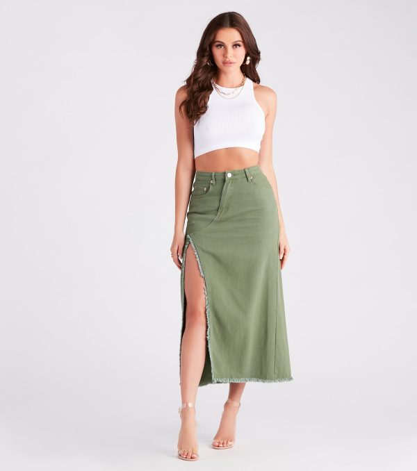 Babe In Denim High Slit Midi Skirt - Image 10