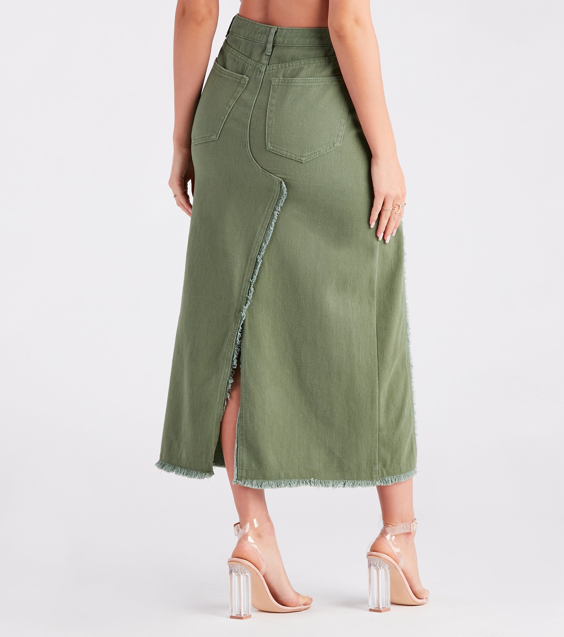 Babe In Denim High Slit Midi Skirt - Image 11