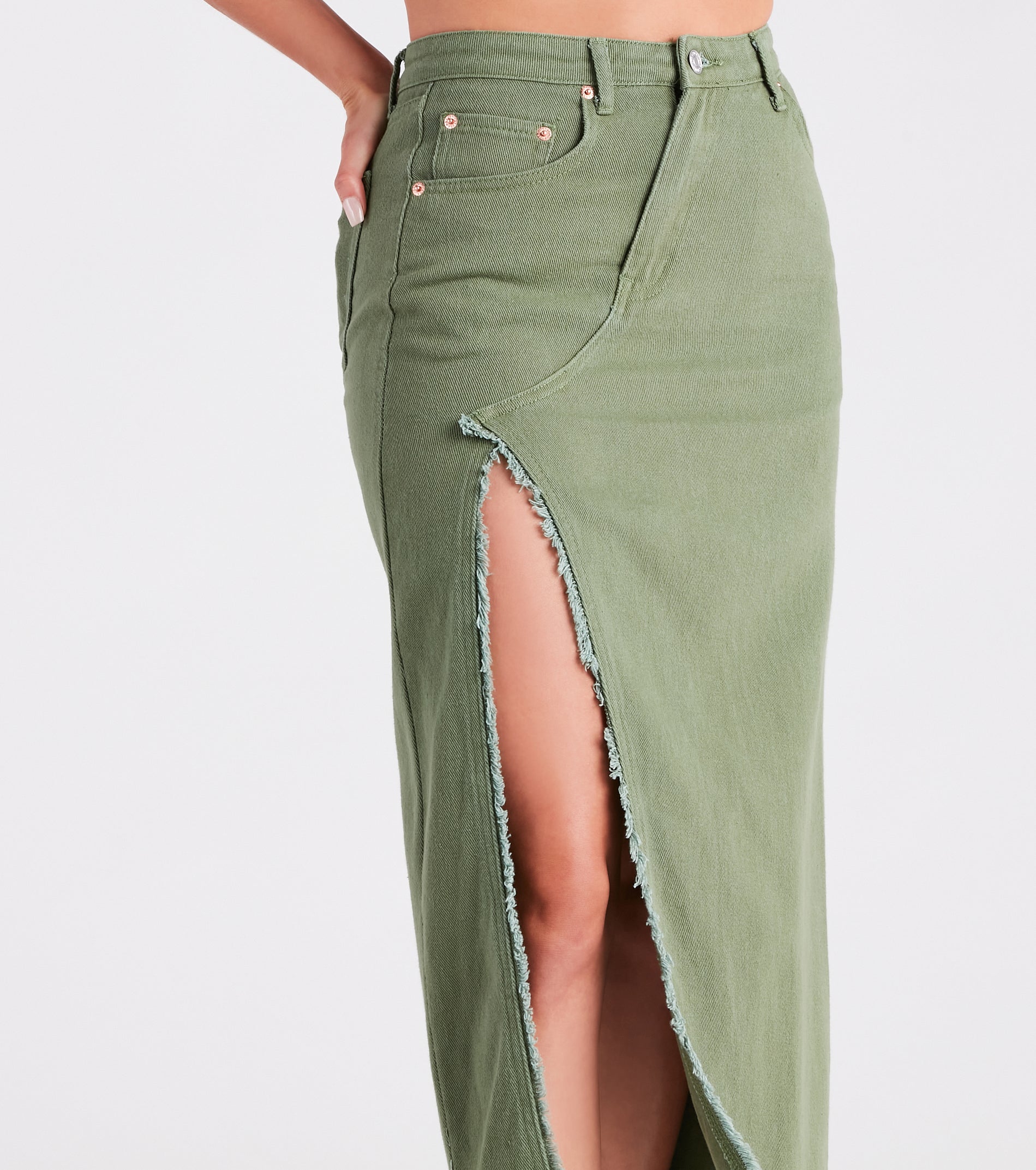 Babe In Denim High Slit Midi Skirt - Image 12