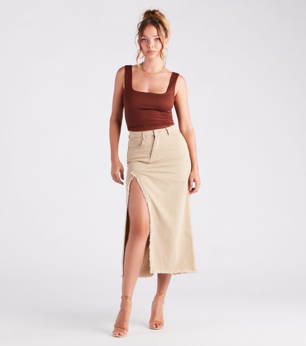 Babe In Denim High Slit Midi Skirt - Image 5