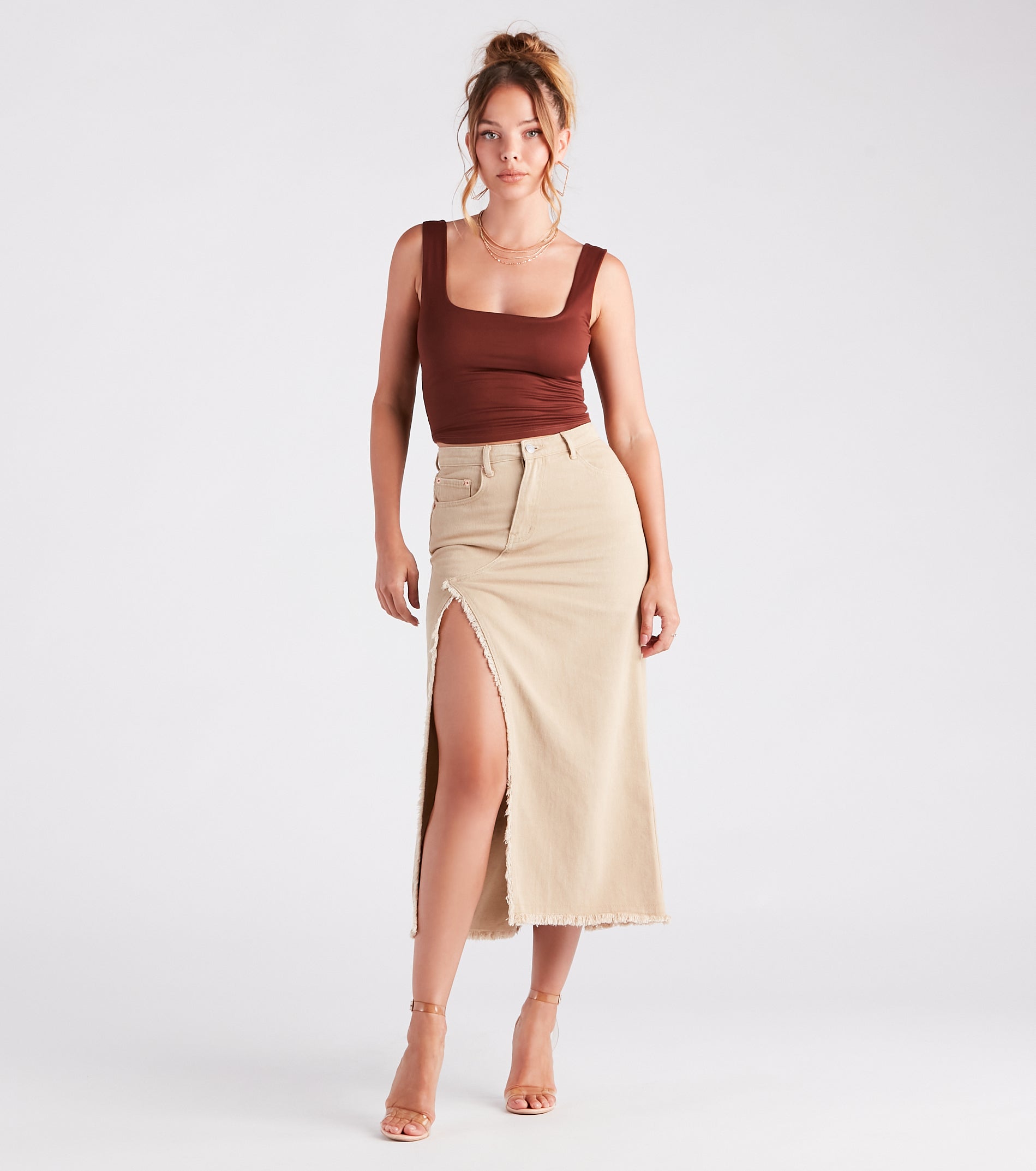 Babe In Denim High Slit Midi Skirt - Image 5