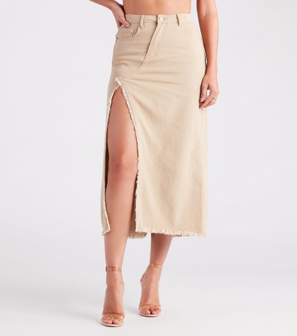 Babe In Denim High Slit Midi Skirt - Image 6