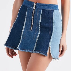 Cute Trendsetter Patchwork Denim Mini Skirt