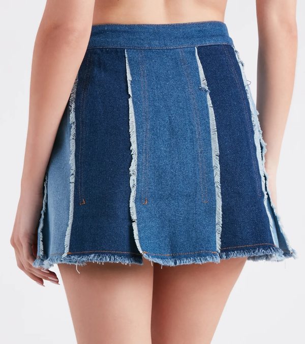 Cute Trendsetter Patchwork Denim Mini Skirt - Image 3