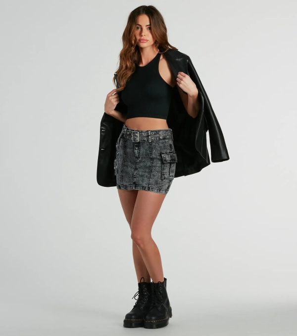 Trendsetting Aesthetic Belted Denim Mini Skirt - Image 3