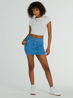 Trendsetting Look Belted Denim Mini Skirt