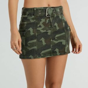 Cadet Girlie Mid-Rise Belt Camouflage Cargo Mini Skirt
