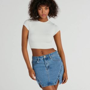 Playfully Perfect High Rise Slit Mini Denim Skirt