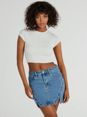 Playfully Perfect High Rise Slit Mini Denim Skirt