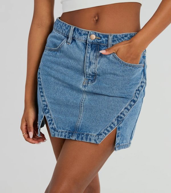 Playfully Perfect High Rise Slit Mini Denim Skirt - Image 2