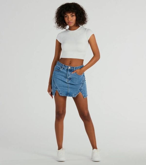 Playfully Perfect High Rise Slit Mini Denim Skirt - Image 4