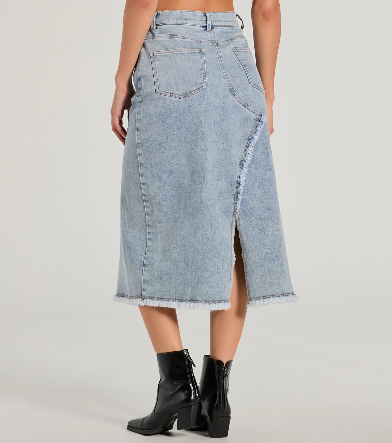 Cool Composure High-Rise Frayed Slit Denim Midi Skirt - Image 2