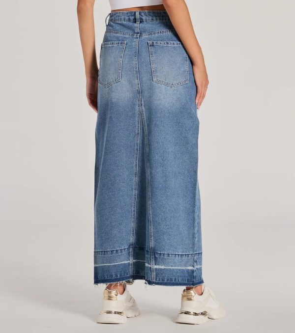 Coolest Vibe High Slit Denim Maxi Skirt - Image 2