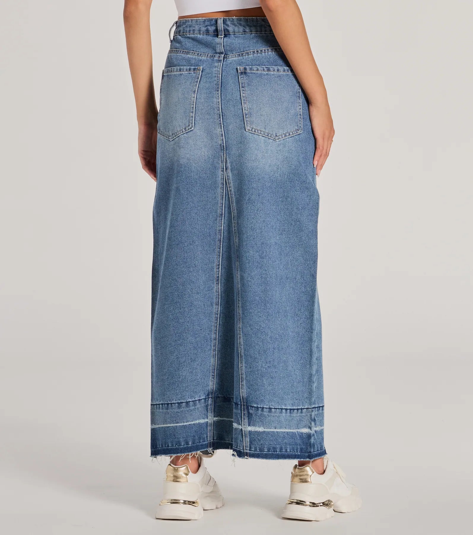 Coolest Vibe High Slit Denim Maxi Skirt - Image 2