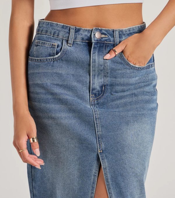 Coolest Vibe High Slit Denim Maxi Skirt - Image 3