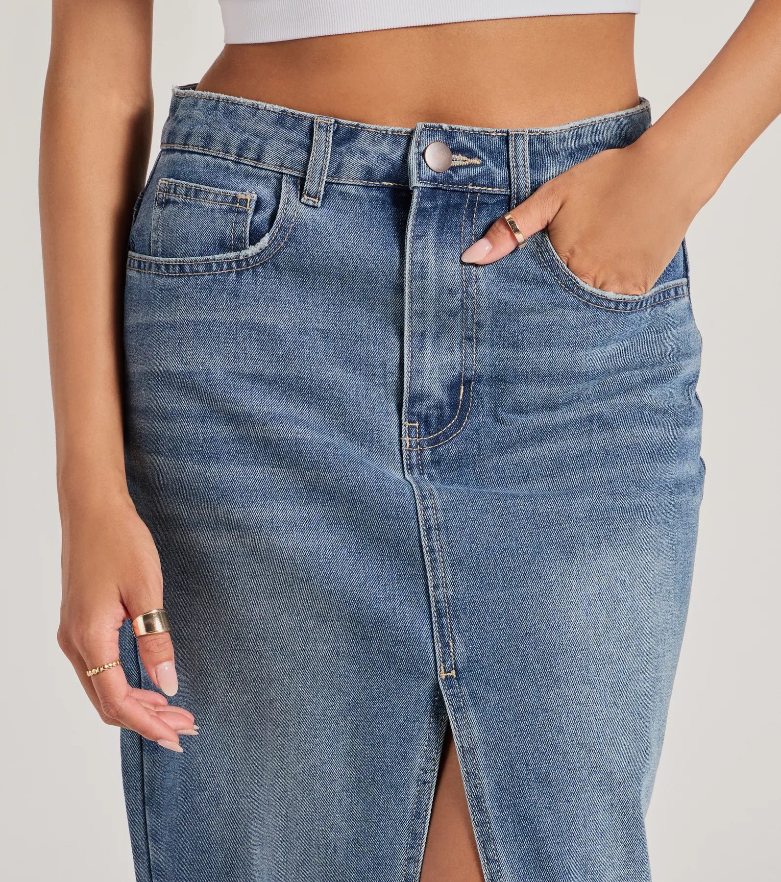 Coolest Vibe High Slit Denim Maxi Skirt - Image 3
