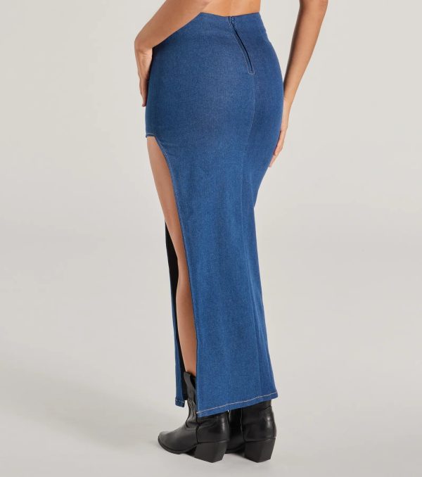 Trendy Match High Rise Slit Denim Maxi Skirt - Image 2