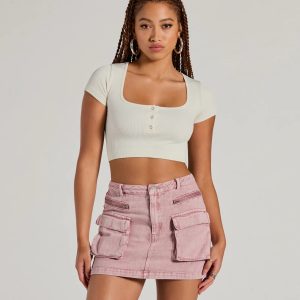 Cool Factor Cargo Denim Mini Skirt