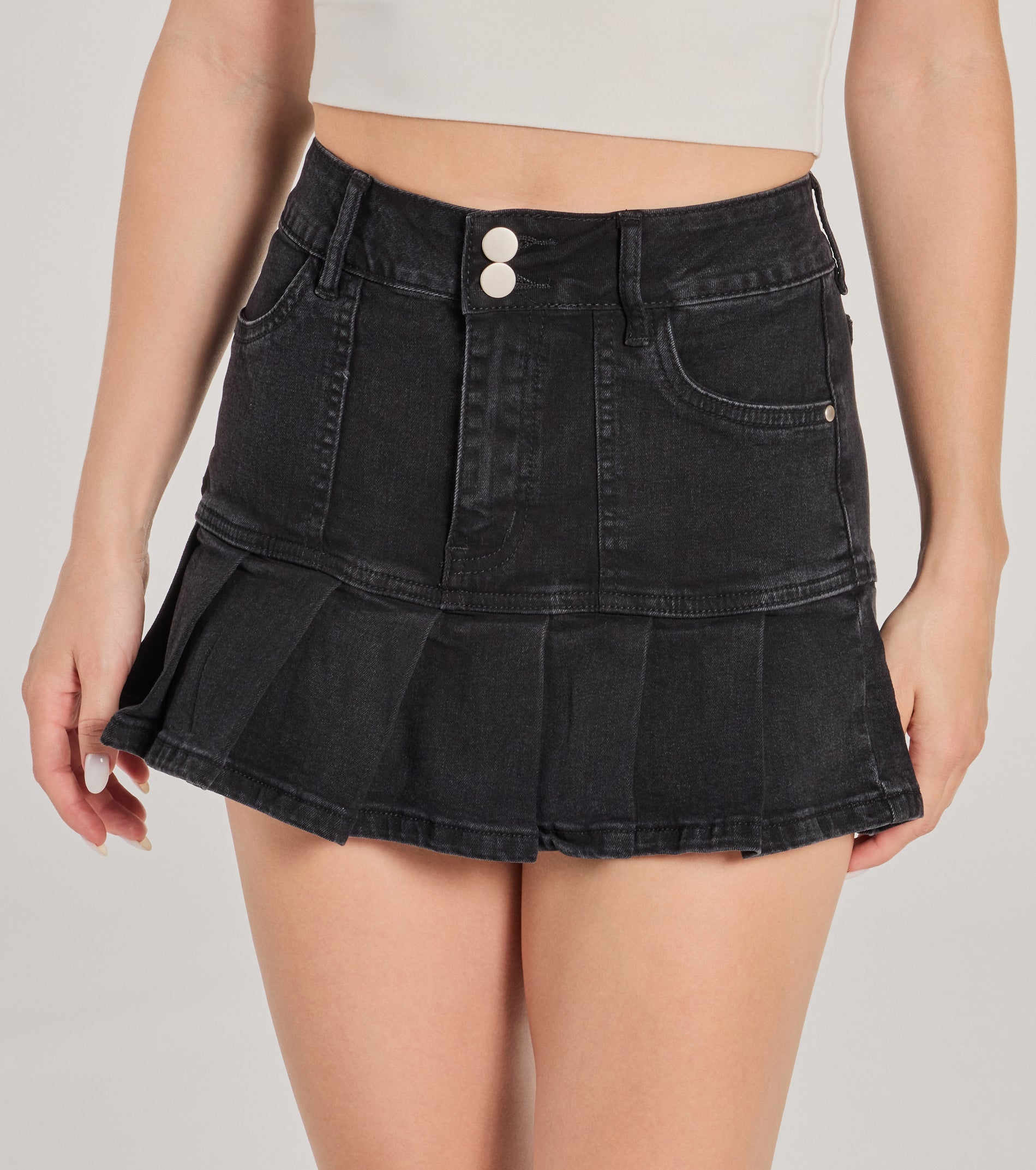 Sweetly Trendy High-Rise Pleated Denim Mini Skirt - Image 7