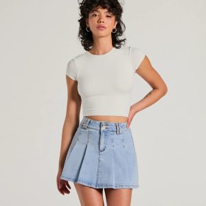 Exceptional Darling High-Rise Pleat Denim Mini Skirt
