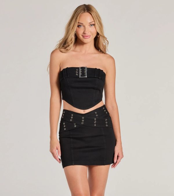 Edgy Glam Buckle Strap Mini Skirt - Image 4