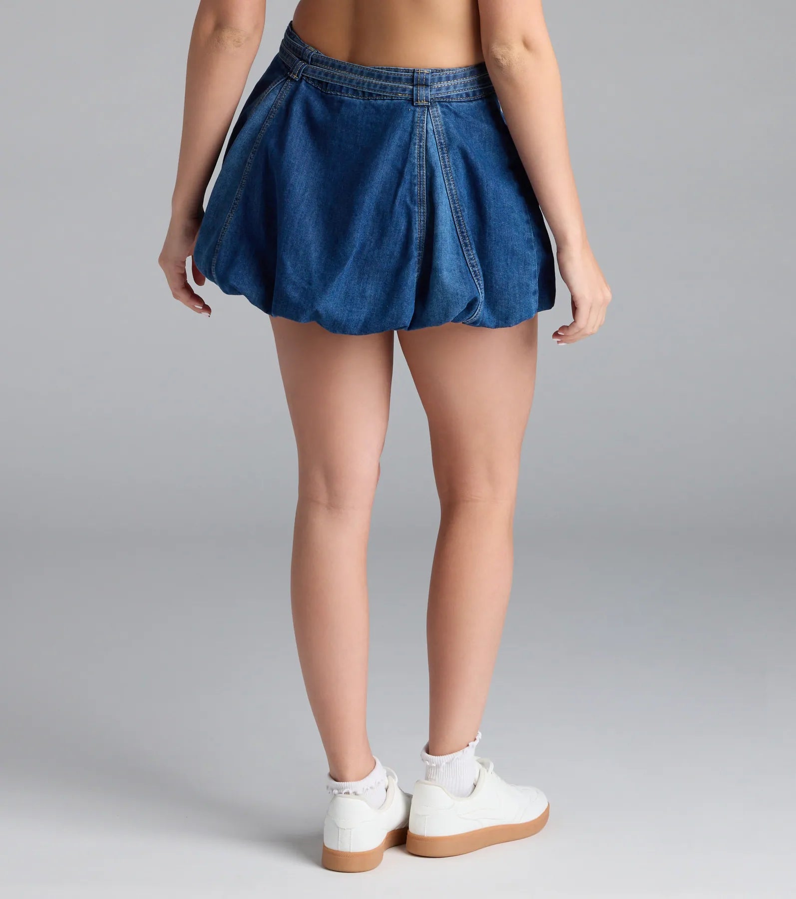 Definite Charmer Mid-Rise Belted Denim Bubble Skirt - Image 2