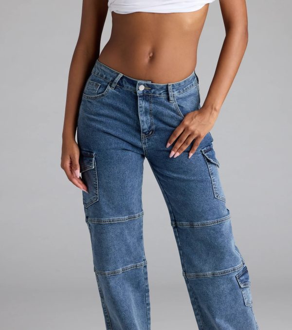 Street Style Straight-Leg Cargo Denim Jeans - Image 3