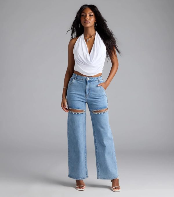 So Obsessed Rhinestone Cutout Straight Leg Denim Jeans - Image 5