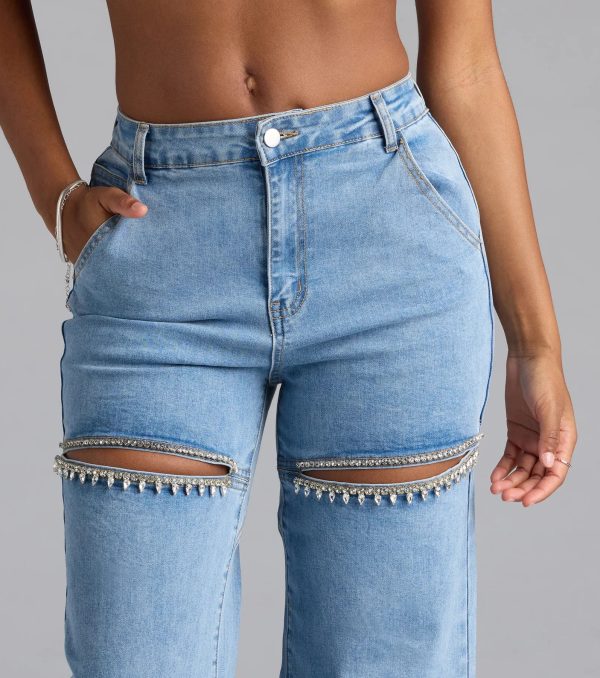 So Obsessed Rhinestone Cutout Straight Leg Denim Jeans - Image 7