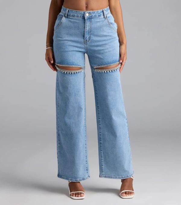 So Obsessed Rhinestone Cutout Straight Leg Denim Jeans - Image 8