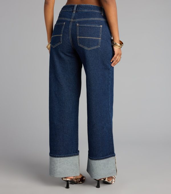 High Roll Mid-Rise Straight Leg Denim Jeans - Image 2