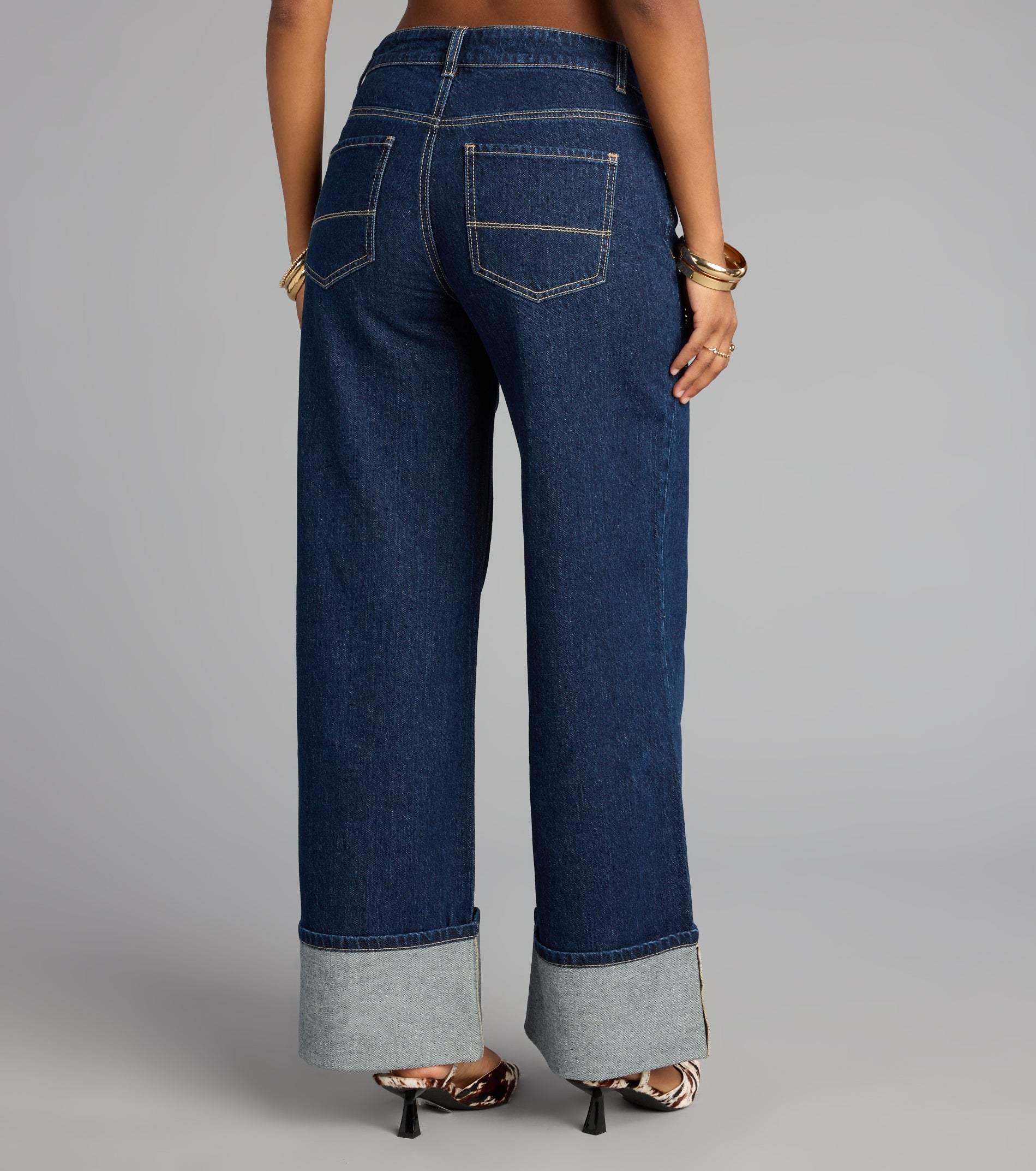 High Roll Mid-Rise Straight Leg Denim Jeans - Image 2