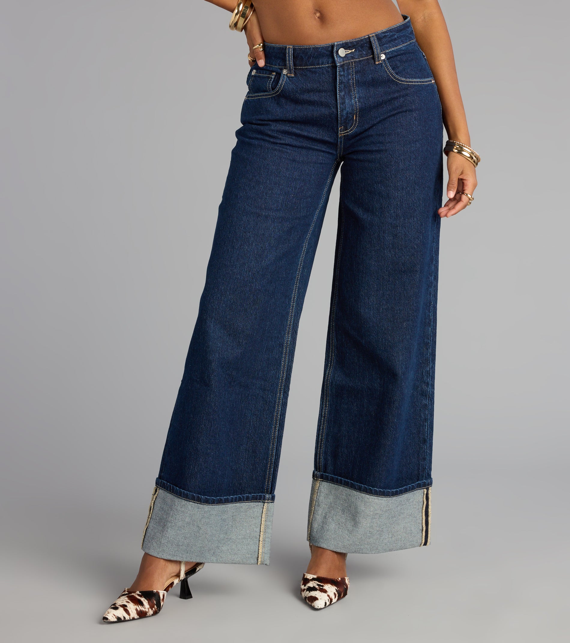 High Roll Mid-Rise Straight Leg Denim Jeans - Image 4