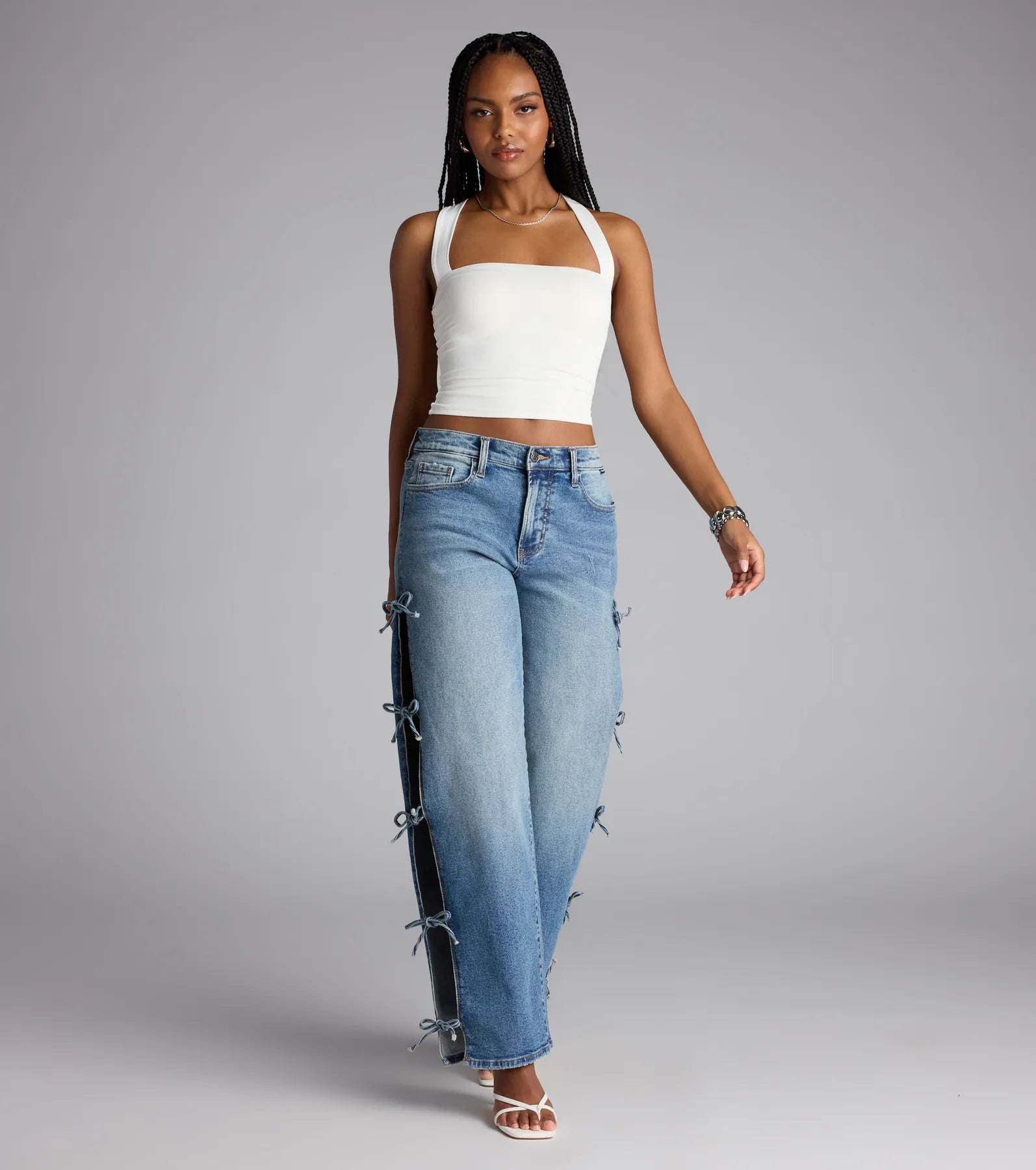 Tied Up in Denim Bow Mid-Rise Denim Jeans - Image 2