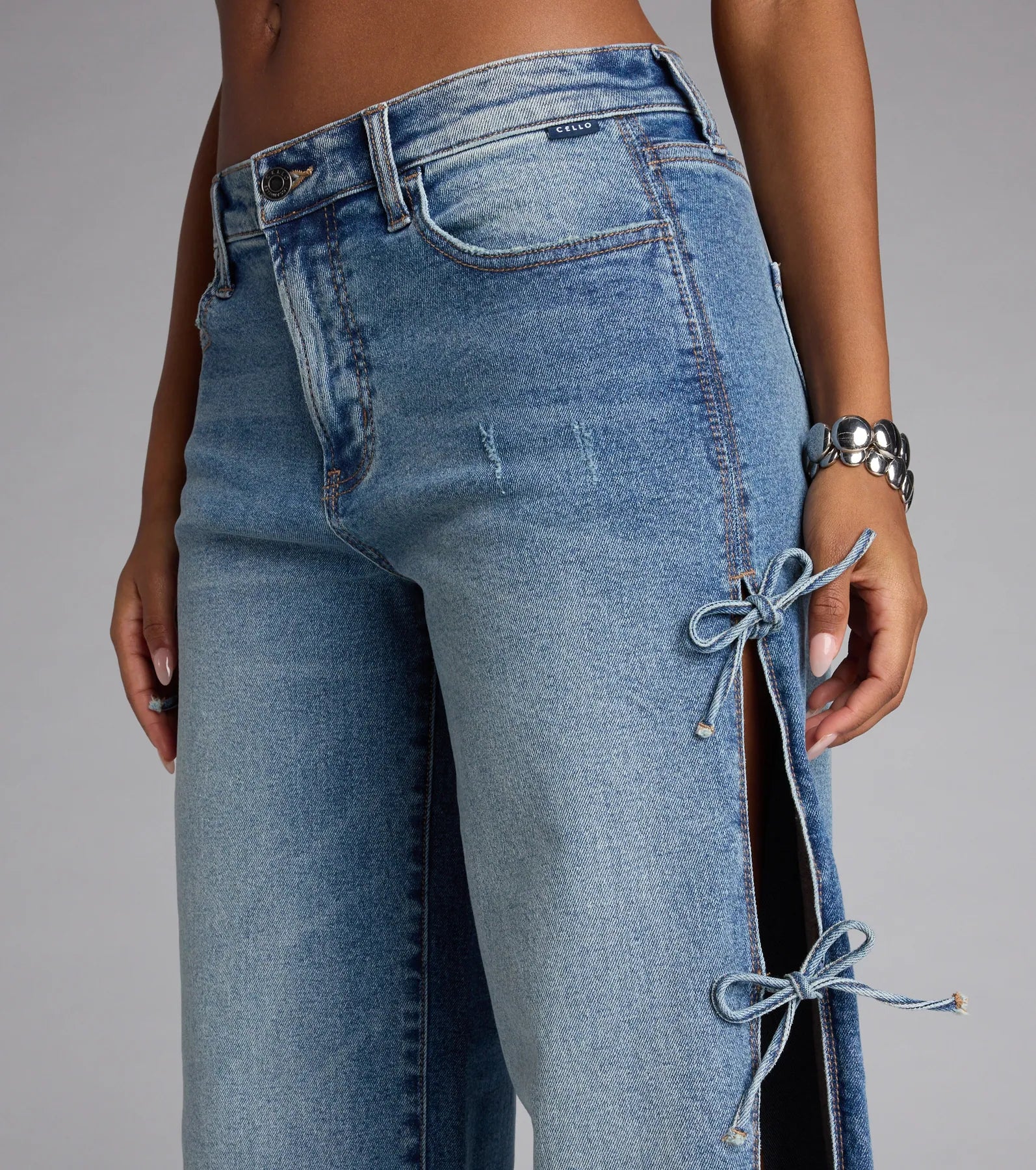 Tied Up in Denim Bow Mid-Rise Denim Jeans - Image 4