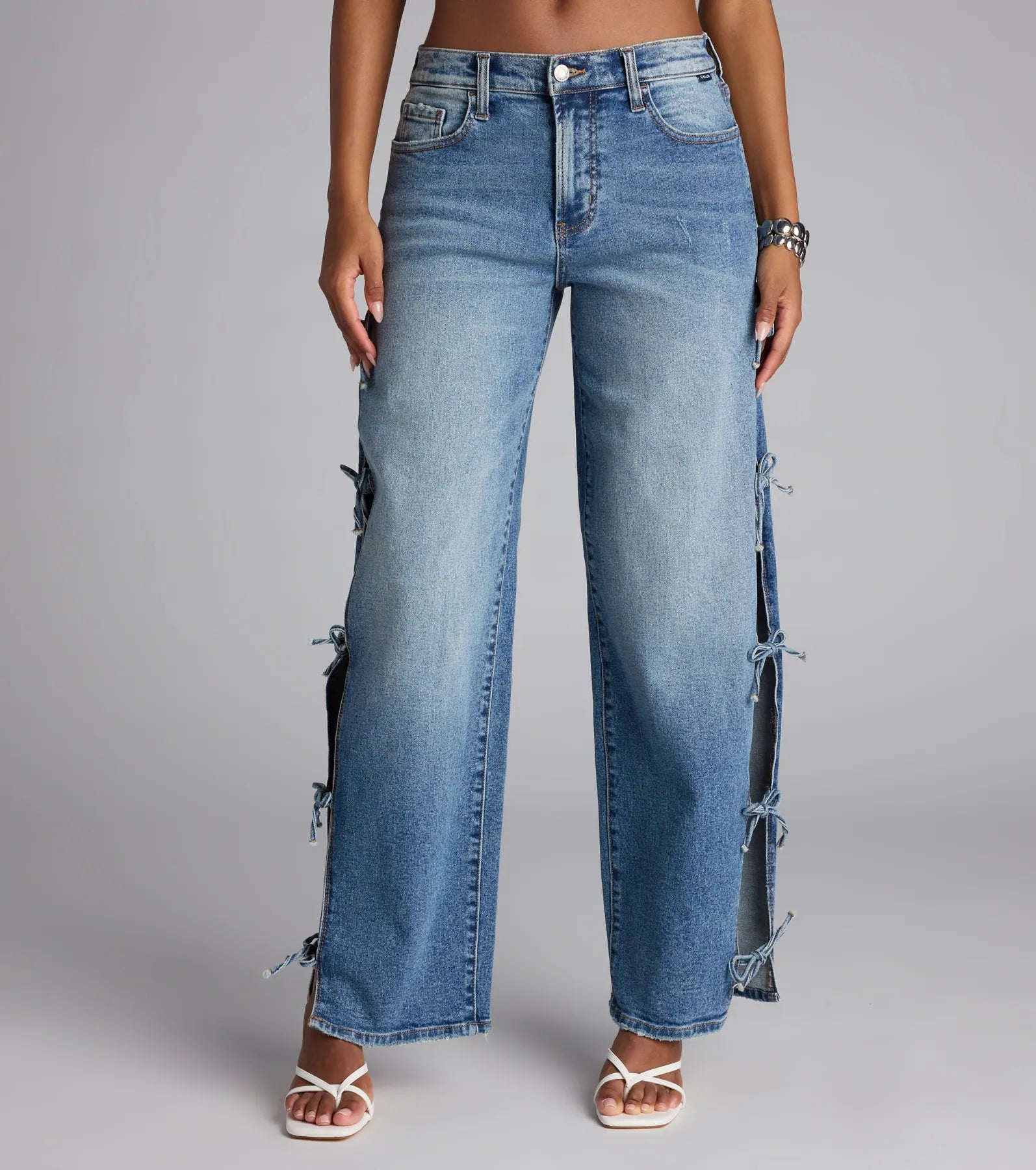 Tied Up in Denim Bow Mid-Rise Denim Jeans - Image 5