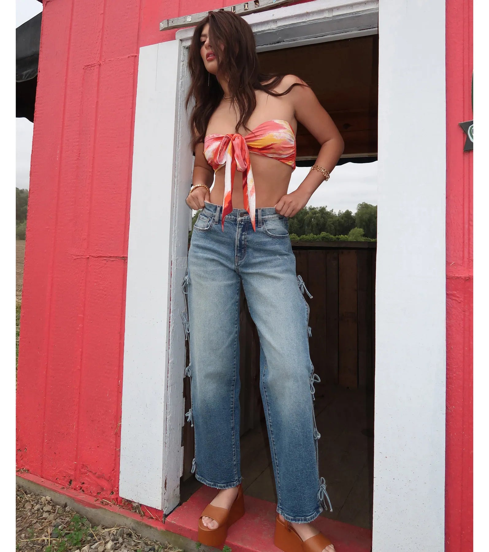 Tied Up in Denim Bow Mid-Rise Denim Jeans - Image 6