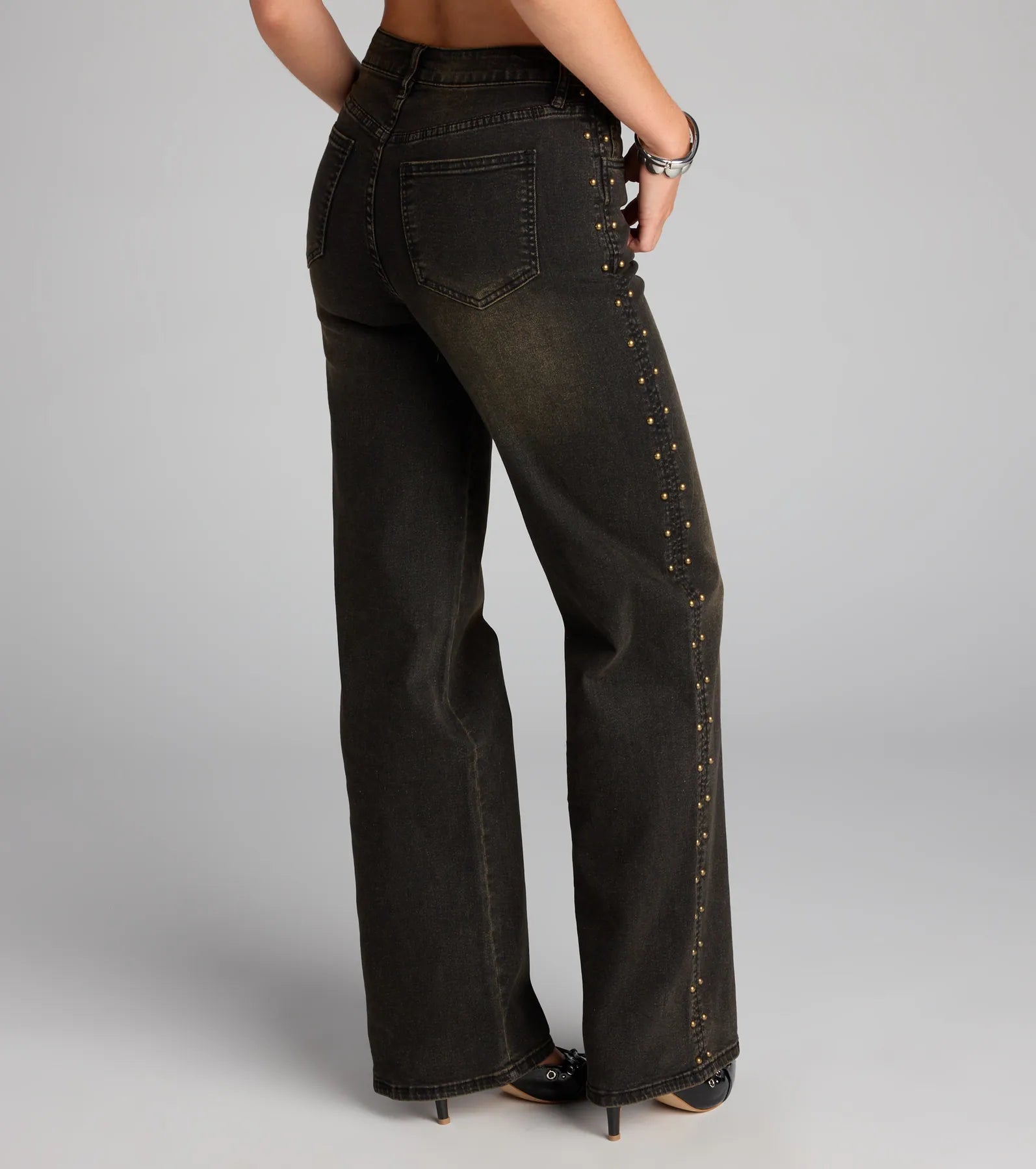 Studded and Snatched Straight Leg Denim Jeans - Image 2