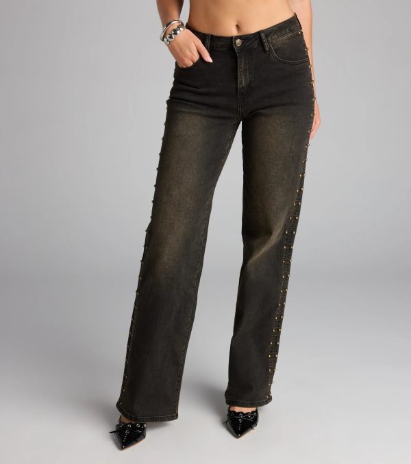Studded and Snatched Straight Leg Denim Jeans - Image 4