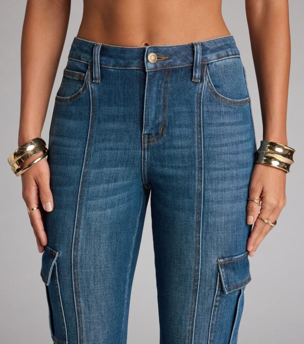 Cool Girl Cargo Mid Rise Flare Denim Jeans - Image 3