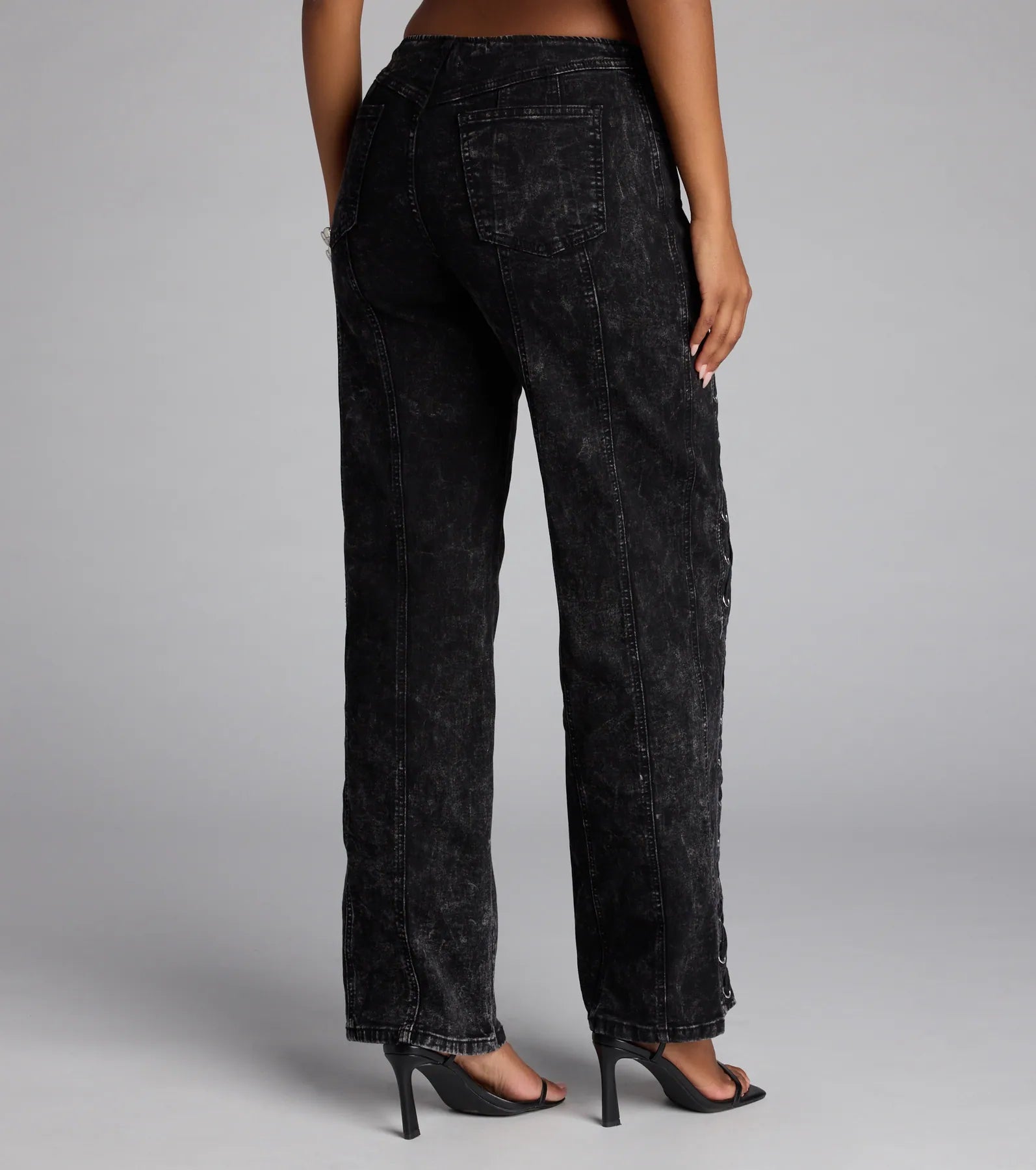 Dial Up Drama Mid-Rise Lace Up Denim Jeans - Image 2