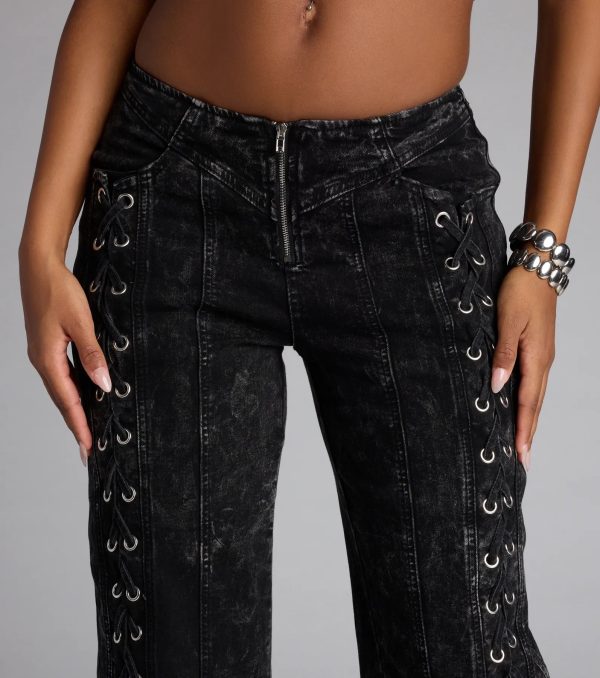Dial Up Drama Mid-Rise Lace Up Denim Jeans - Image 3