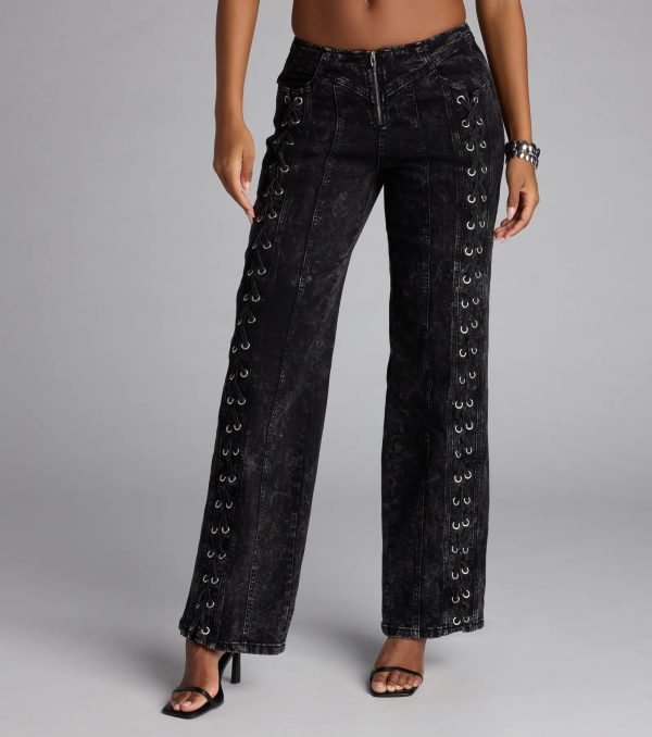 Dial Up Drama Mid-Rise Lace Up Denim Jeans - Image 4