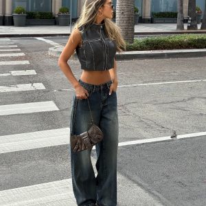 Off Duty Vibe Mid Rise Wide Leg Denim Jeans