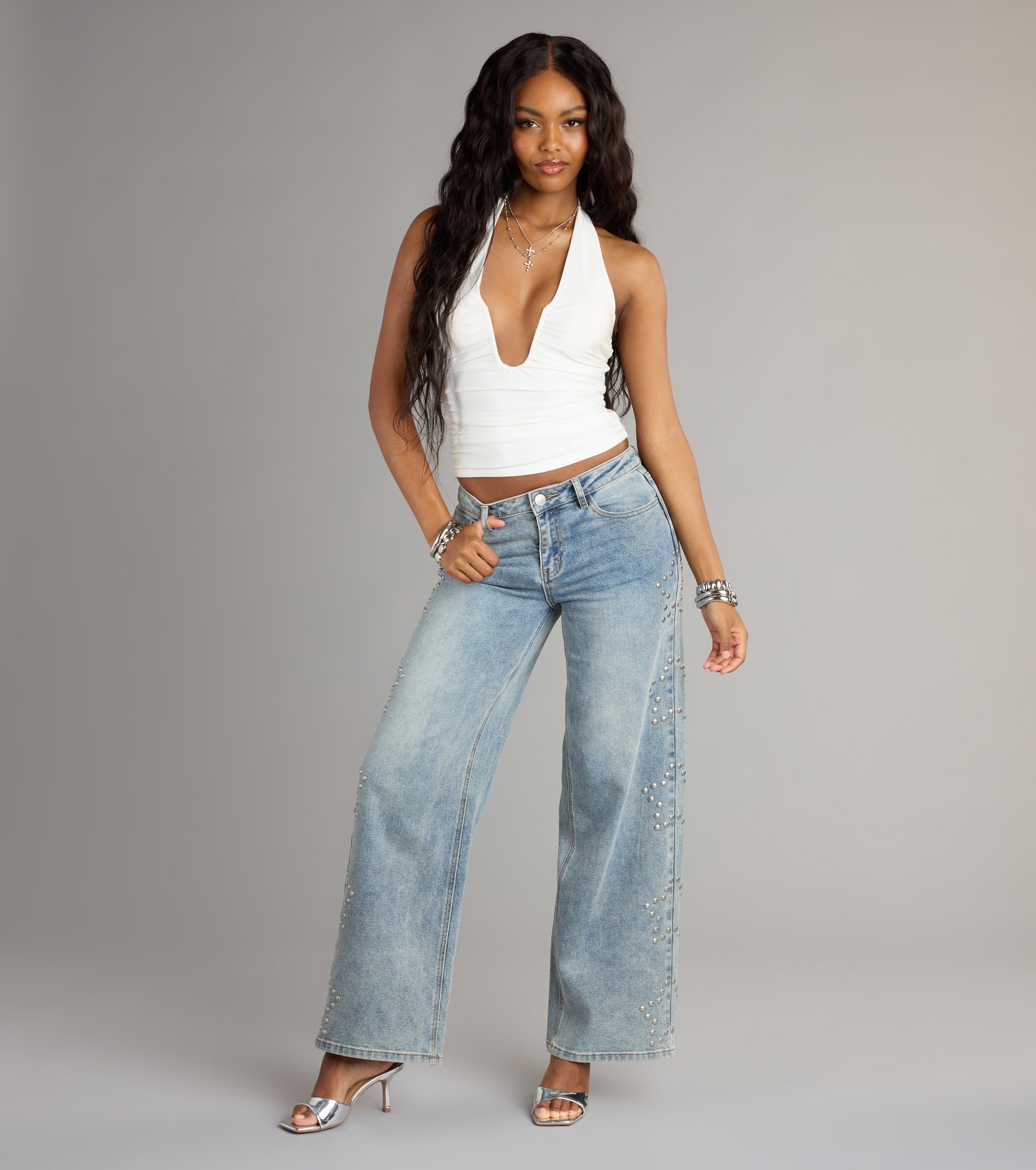 Starry Eyed Studded Wide Leg Denim Jeans - Image 2