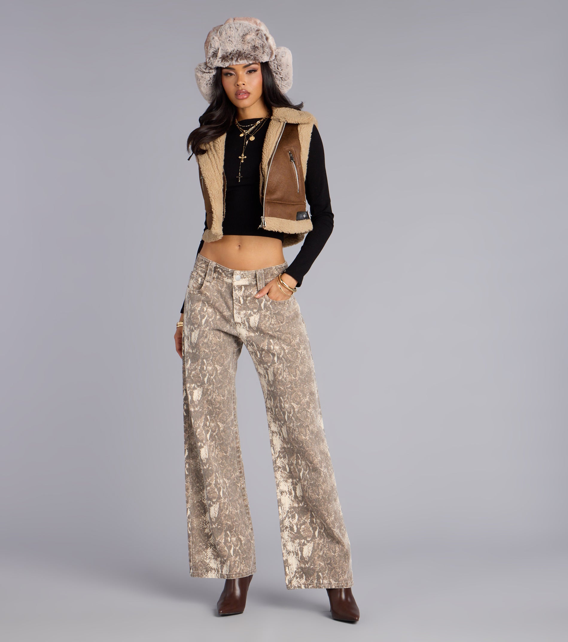 Wild Moves Snake Print Wide-Leg Jeans - Image 2