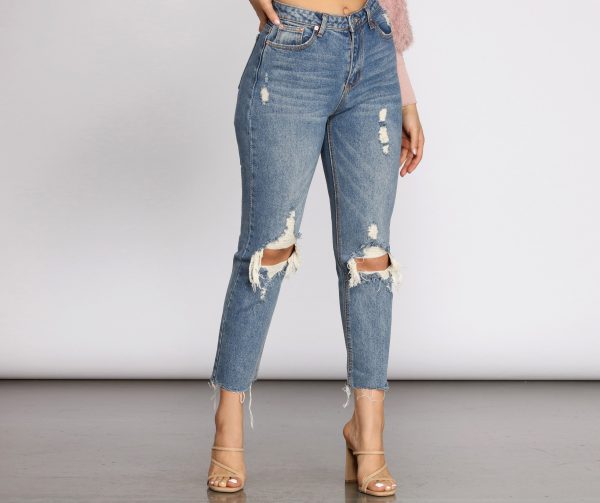 High Waist Distressed Denim Pants - Image 3
